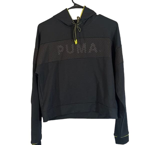 Puma Black Hooded Cotton Blend Logo Front Pullover Sweatshirt Women Sz S - Picture 1 of 12